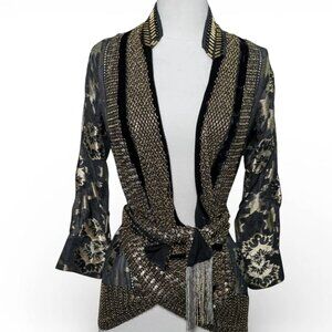 Gucci Gold Embroidered Silk and Mixed Metals Wrap Top
